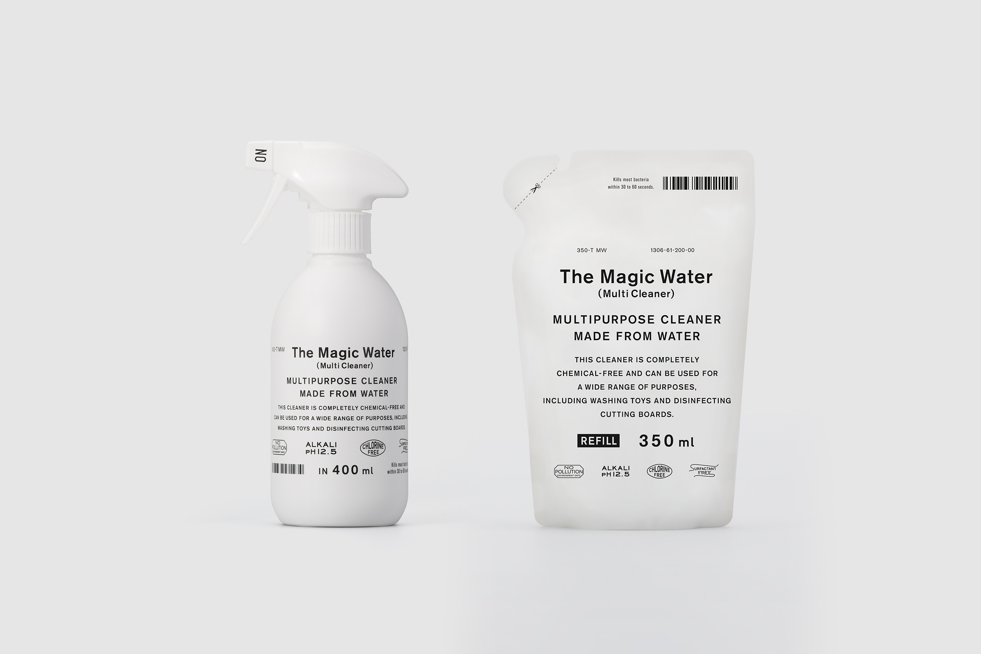 THE MAGIC WATER 400mL 噴瓶與 350mL 補充包並列。